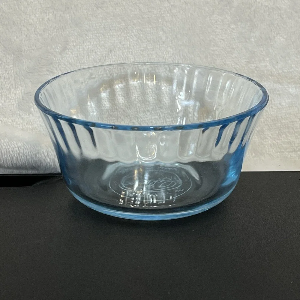 Colorex Brazil Light Blue Ramekins Clear Glass Custard Dessert Fruit Bowl Ribbed